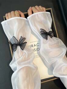 1 双女士夏季蝴蝶结防晒臂套，宽松透气仙女风保暖臂套 - 防曬袖套 - 查看 15