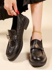 Giày lười nữ màu nâu đen, mũi tròn, có túi. - màu đen - Xem 4