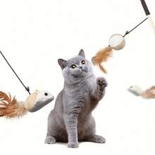 4pcs Handmade Cat Toys Set, Include Feather Toy, Wooden Cat Wand, Interactive Pet Stick, With Artificial Feathers, Sisal Rope, Bells, Mouse Toy, Battery-Free - Multicolor - View 5