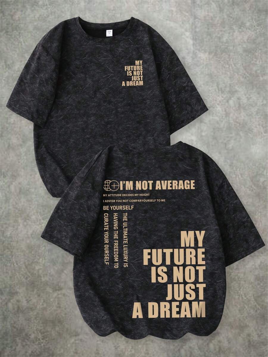 1pc Boys' Casual Minimalist Slogan & Snowflake Print Round Neck Short Sleeve T-Shirt, Fashionable & Comfortable New Style, Spring/Summer - Black - View 1