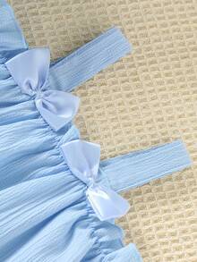 2pcs/Set Baju Terusan Bayi Perempuan Manis & Segar Tanpa Lengan dengan Hiasan Pita, Musim Panas - MultiWarna - View 5