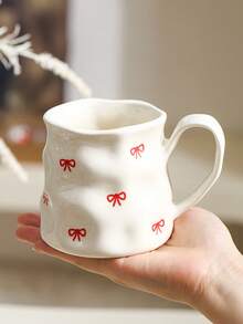 1pc Creative Cute Ceramic Cup, Hand-Painted Heart & Bow Pattern, Asymmetrical Cup Body, Office & Casual Mug, Home Breakfast Cup, Afternoon Tea Lovely Drinkware, Practical Ceramic Ware - Multicolor - View 15