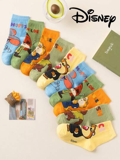  5/1 Pair Disney Children's Socks, Disney Zootopia Judy Hopps Cartoon Mid-Calf Socks, Korean Cartoon Boys' Spring/Autumn Breathable Socks, Toddler Student Short Socks, Suitable For Daily Wear, Gift Socks