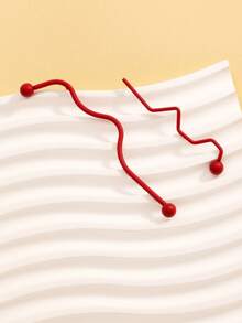 1 Pair Exaggerated Asymmetrical Geometric Decor Earrings, European And American Fashion Style - Red - View 4