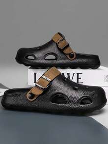2026 New Men's Hollow Sandals, Summer Retro Breathable Comfortable Slide Sandals With Heel Strap, EVA One-Piece Outdoor Sports Driving Dual-Use Comfortable Men's Sandals - Black - View 3
