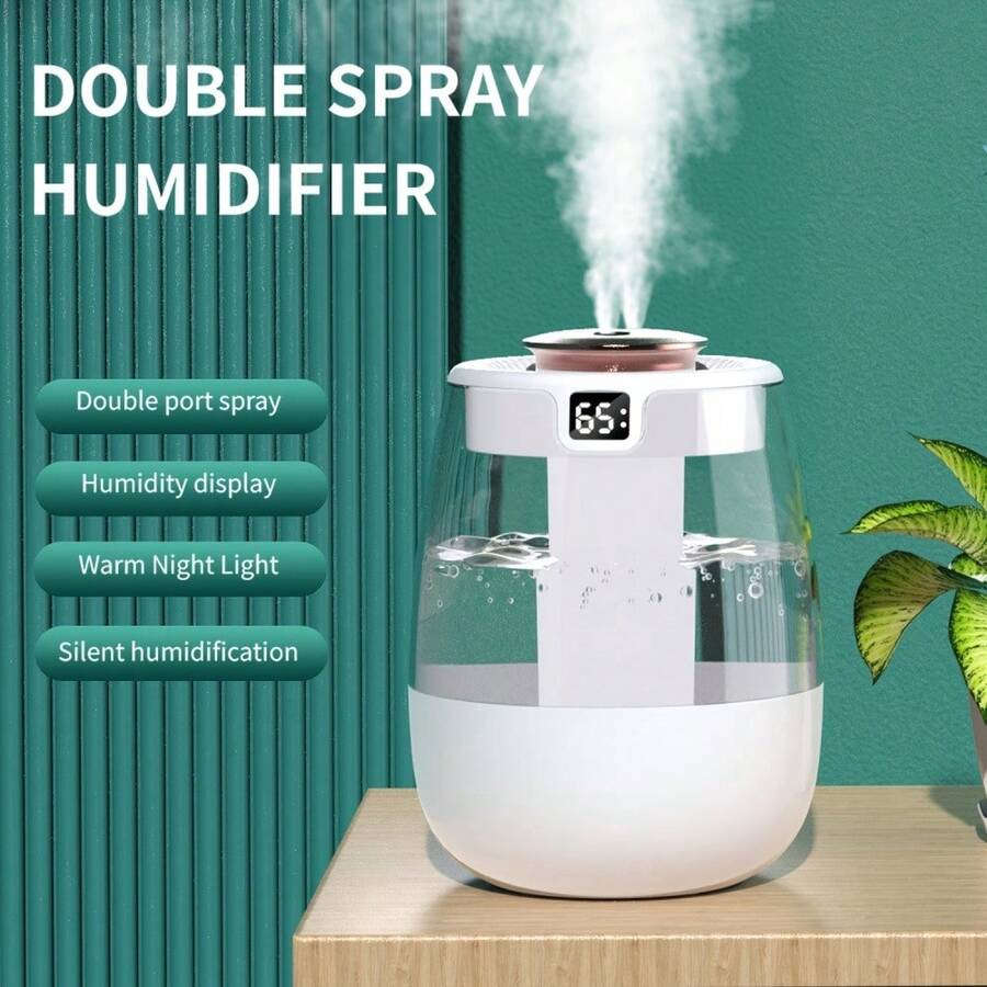 Quiet Ultrasonic Humidifier, Warm Night Light, Dual Nozzle, Water Level Display, 84.54oz, Suitable For Bedroom/Office, Battery-Free, Modern Style