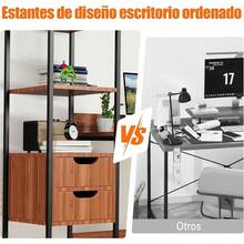 Escritorio con 2 Cajones y 4 Estantes, Almacenamiento Máximo & Diseño Minimalista, Oficina en Casa/Hogar, Orden Garantizado - Negro - Ver 5