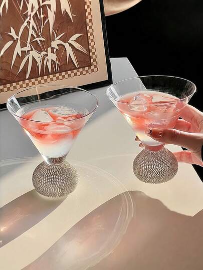 1pc Crystal Ball Shaped Glass Cup With Rhinestone Starry Sky Design, French Luxury Crystal Coffee Glass Cup, Vintage Elegant Juice Beverage Glass Cup, Suitable For Restaurants, Living Rooms, Parties, Weddings, Valentine's Day Gifts