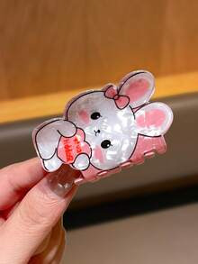 1pc Women's Cute Cartoon Rabbit Hair Claw Clip, Playful Pink & Blue, Strong Grip, Suitable For Daily Use - Multicolor - View 6