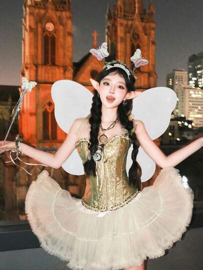 Colorful Glitter Butterfly Wings Set: Perfect For Halloween Parties, Amusement Park Photoshoots, With Enchanting Fairy And Spirit Atmosphere-Enhancing Hairbands And Magic Wands.