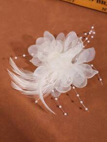 1pc Petal & Feather Elegant Hair Clip, Hair Claws, Hair Slide, Hair Barrettes - Beige - View 4