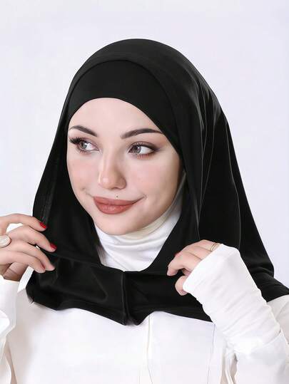 1pc Women's Instant Classic Solid Color Hijab, Pre-Sewn Turban Style Scarf With Adjustable Versatile Wearing Methods, Soft Comfortable Viscose Fabric Suitable For Daily, Sports, Yoga
