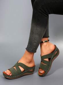 Sandalias y chanclas de moda para mujer para exteriores, con tacón alto, suela gruesa antideslizante y punta abierta, adecuadas para la playa, vacaciones y uso diario - Azul marino - Ver 4