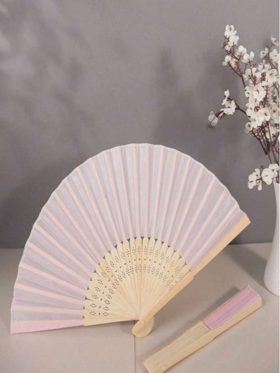 10/5/2pcs & 1pc Wedding Party Oil Paper Parasol Folding Fan - Pink - View 1