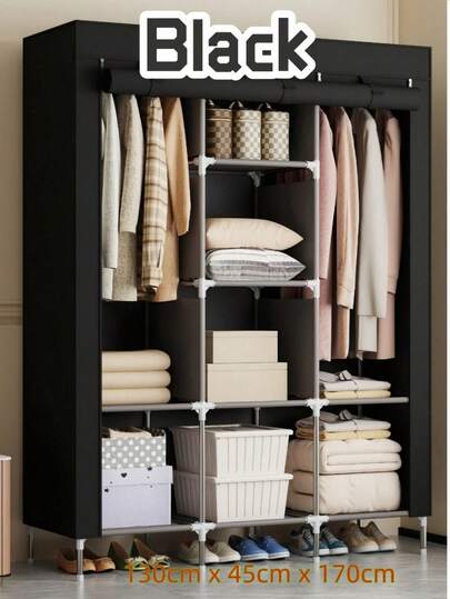 1PC Multifunctional Layered Portable Wardrobe, Easy To Assemble, Large Capacity, Bedroom Dustproof Storage Cabinet, Space-Saving, Simple Storage For Clothes And Bedding, Dustproof Cover Keeps The Bedroom Tidy, Suitable For Students, Bedrooms, Rooms, Rentals, Homes, Schools, Holiday Gifts.