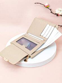 MINGYOU 时尚柔软荔枝纹短款钱包零钱包，女士迷你钱包，小巧可爱钱包，复古风旅行必备夏季钱包 - 杏色 - 查看 2