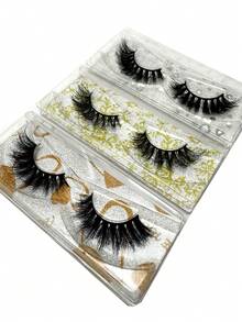 新款奢华21对装蓬松浓密3D假睫毛，配精美包装盒，完美圣诞礼物，3D猫眼假睫毛，自然柔软，浓密型，便携，欧美风浓密版，卡通妆容，漫画风格，凌乱貂毛假睫毛，独立包装，批发貂毛假睫毛，新手化妆工具，条状假睫毛，睫毛，假睫毛 - 黑色 - 查看 6