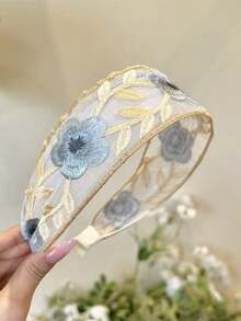 1/3pcs Women's New Embroidered Flower Hair Hoop Wide Edge Hair Hoop Rural Wind Hoop Hair Accessories Headwear - Multicolor - View 14