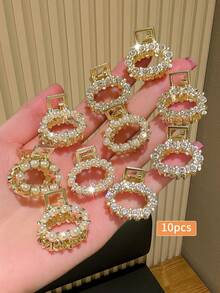 10个优雅可爱闪亮仿珍珠和水钻椭圆形小发夹，适合日常佩戴和派对，女士发饰，女士礼物，优雅爪夹，夏季沙滩发夹 - 彩色 - 查看 4