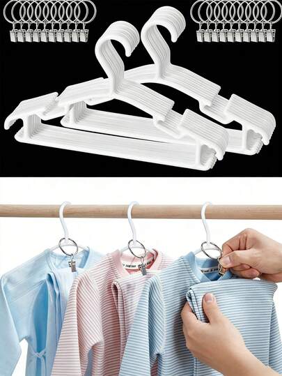 20pcs/10pcs Children's Hangers With Coated Clips, Ultra-Lightweight Plastic Hangers, Multiple Colors Available, Suitable For Storing Baby Clothes & Pants, Nursery Decor Hangers, Newborn Baby Gift - Nursery Essential, Sturdy Clips, Hangers, Sock Hooks