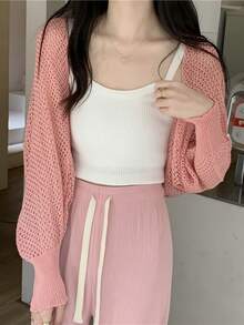 1 chiếc áo khoác cardigan dệt kim khoét lỗ màu trơn, tay dài, kiểu khăn choàng, chống nắng, có thể phối với mọi trang phục, tôn dáng, rất cần thiết cho các buổi đi chơi, thời trang và đa năng, thích hợp làm quà tặng cho bạn gái, bạn bè, phụ kiện nữ, quà tặng thú vị, quà tặng cá nhân hóa, quà tặng chu đáo - Màu be - Xem 16