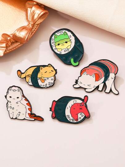 1/5 piezas Broche de serie de gato de dibujos animados, insignia decorativa de ropa y mochila, pasador metálico decorativo con lindo diseño de gato de dibujos animados