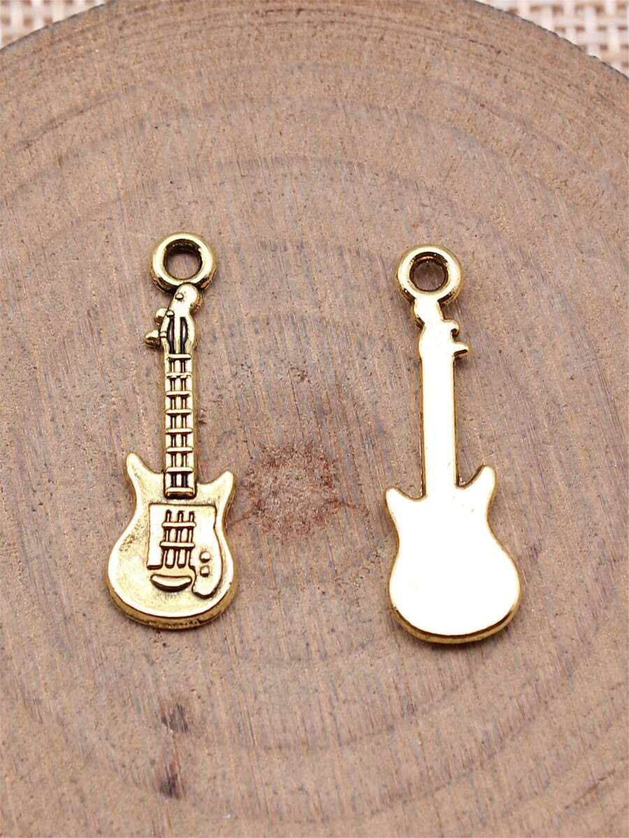 20pcs Guitar Shaped Cute Pendant Suitable For Jewelry Making - Antique Gold Color - View 1