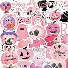 50枚 かわいい ピンクハロウィンステッカーセット ハロウィン 飾りシール 防水デカール 幽霊 カボチャ コウモリステッカーパック ギター 車 自転車 水筒 ヘルメット 携帯ノート スーツケース 装飾 日記 文房具 ギフト 誕生日 プレゼント 贈り物 - 写真の通り - チェックする 4