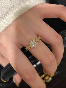 Anillos con hojas brillantes de 5 pétalos románticos, anillos con flores completamente brillantes - Estrella - Ver 8