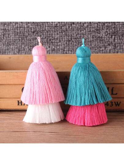 5pcs 2-Layer Thick Cotton Tassel Pendant, Handmade Decor For Earrings, Bags, Phones, Clothes, 2-Layer DIY Jewelry Accessories