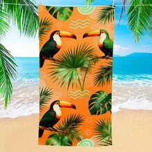 1pc Toucan Tropical Leaf Beach Towel, Super Soft Microfiber Extra Large Beach Blanket, Super Absorbent Bath Towel, Suitable For Travel, Pool, Diving, Surfing, Yoga, Camping, Available In Multiple Sizes, Beach Accessories For Beach, Pool, Travel, Camping, Yoga - Birds - View 2