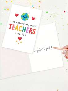 1pc "The World Needs More Teachers Like You" Heartfelt Teacher Appreciation Card With Envelope - Cute Colorful Earth Design, Ideal For Teacher's Day, End-Of-Year & Thank You, Perfect For Educators & Mentors, Blank Inner Page - A - View 4