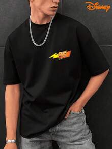 Disney Men's Casual T-Shirt, Lightning McQueen Performance Specs Print, Technical Racing Design, Relaxed Fit, Ideal For Car Enthusiasts & Daily Streetwear - màu đen - Xem 2