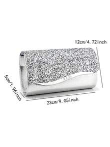 情人节礼物：心形银色手拿包，配V形金属链、闪亮亮片，信封式设计，适合派对、婚礼、休闲场合，女士晚宴包 - 銀色 - 查看 2