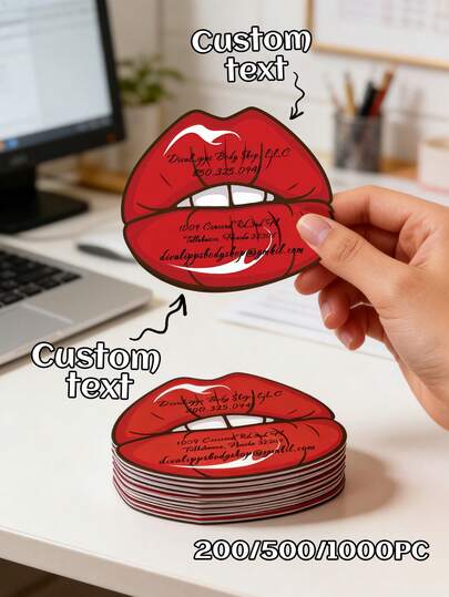 200/500/1000pc Custom Lip-Shaped Business Cards For Beauty & Body Shop,Lips Body Shop Marketing Cards With Red Lip Design,Personalized Branding Supplies With Custom Text,Die Cut Business Cards,Beauty Store Promotion Business Cards ,Cool Business Card, Unique Cards Cute Business Cards Contact Info & Social Media Links Pack For Client Bookings & Social Media Engagement