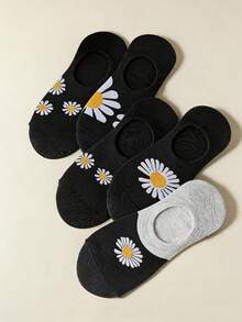 5 Pairs Women's Thin Floral Print Non-Slip Silicone Grip Boat Socks, Suitable For Spring And Summer - Multicolor - View 4