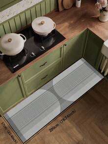 1pc Modern Minimalist Geometric Pattern Silica Gel Kitchen Mat, Featuring Parallel Lines And Semi-Circular Blocks In Grayscale Tones, Creating A Rhythmic Visual Layering, Exuding A Refined And Artistic Vibe. Luxurious And Fashionable Kitchen Carpet With Cushioning And Anti-Fatigue Properties, Made Of Surface Fabric And Sponge Absorbent Material. - Multicolor - View 16