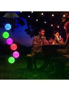 1 Luz de campana de viento solar en beige, disponible en dos formas (circular con forma de corazón), luz colgante beige con forma de corazón con LED que cambia de color para uso en exteriores, luz decorativa, luz para ambiente festivo, luz para villa, jardín y paisaje - Multicolor - Ver 11