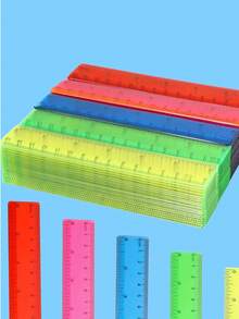 1/10pcs Transparent/Multi-Color Plastic Ruler, Various Colors, 6 Inches/15.24cm Long, Suitable For Students, School Supplies, Office And Home Use, With Inch And Centimeter Measurement Units - Rectangle - View 1