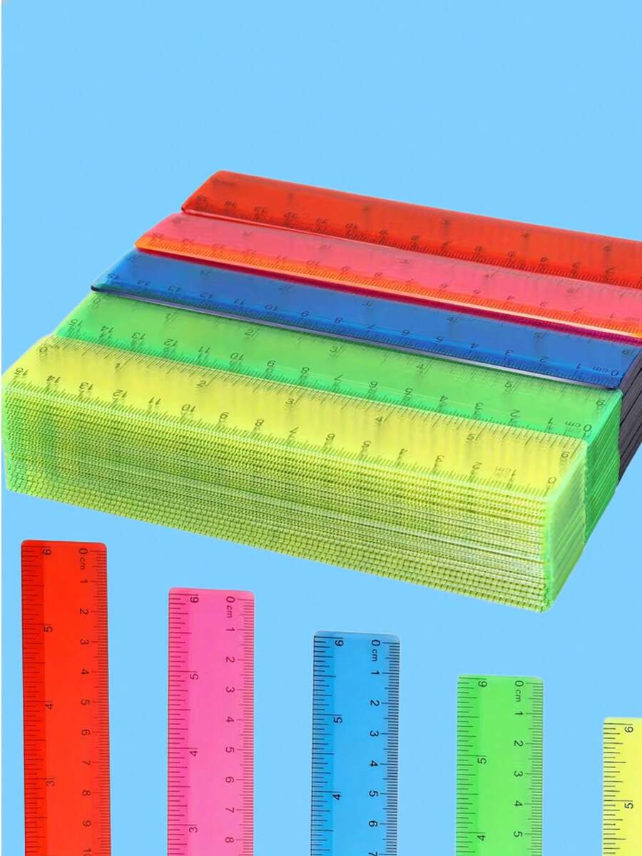 1/10pcs Transparent/Multi-Color Plastic Ruler, Various Colors, 6 Inches/15.24cm Long, Suitable For Students, School Supplies, Office And Home Use, With Inch And Centimeter Measurement Units - Rectangle - View 1