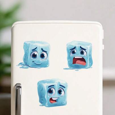 Adesivo da parete in vinile con illustrazione carina di cubetti di ghiaccio a fumetti - Materiale in PVC, impermeabile, autoadesivo adatto per vetro e metallo, superficie opaca, ideale per accessori ed decorazioni esterne