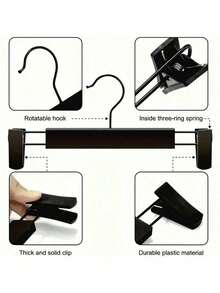 20/10/5 Pcs Black Plastic Clothes Hangers & Pants Hangers Set, With 2 Adjustable Rust-Proof Skirt Clips And 360° Rotating Hooks, Suitable For Jeans And Casual Pants - Multicolor - View 8