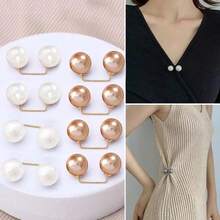 4/10pcs Simple Exquisite Pearl White Jeans Ankle Clip Chest Anti Light Needle Anti Stepping Slipper Buckle Pants Length Adjuster Alloy Pearl Material Pants Length Adjustment Anti Light Anti Stepping Daily Commute Wear Travel Jeans Match Clothing Portable Gadget All-Match Practical Valentine's Day Mother's Day New Year Graduation Season Galentines Gifts - Multicolor - View 3