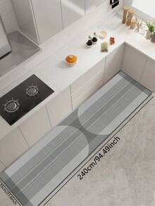 1pc Modern Minimalist Geometric Pattern Silica Gel Kitchen Mat, Featuring Parallel Lines And Semi-Circular Blocks In Grayscale Tones, Creating A Rhythmic Visual Layering, Exuding A Refined And Artistic Vibe. Luxurious And Fashionable Kitchen Carpet With Cushioning And Anti-Fatigue Properties, Made Of Surface Fabric And Sponge Absorbent Material. - Multicolor - View 13