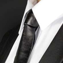 1条男士高档黑色PU皮领带，适合搭配衬衫和西装，也是一份很棒的礼物。 - 黑色 - 查看 4