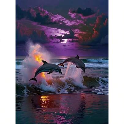 1pc [30*40cm/11.8*15.7in]5D Acrylic Diamond Painting Kit, Dolphin Pattern, Suitable For Adult Beginners DIY Mosaic Diamond Art, Full Drill Handmade DIY Diamond Painting, Suitable For Living Room, Bedroom, Office Wall Decor Painting, Surprise Art Home Decor Gift For Family And Friends, Frameless