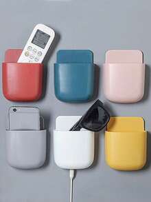 1pc Wall-Mounted Remote Control Storage Box, TV/AC/Bedside Phone Charging Holder, Office Pen & Notebook Organizer - Multicolor - View 5