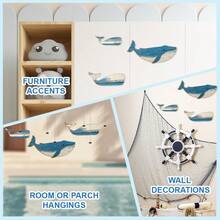 1/3 件装木制鲸鱼墙饰，乡村风格鲸鱼墙饰，复古航海海岸主题装饰品，适用于家居湖畔别墅卧室浴室装饰，客厅、厨房、浴室墙面装饰 - 多色 - 查看 6
