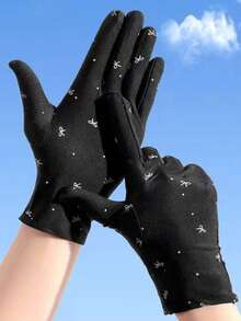 1 Pair Bow Print Women's Gloves, Lightweight Breathable Sun Protection Driving Gloves For Spring/Summer - Multicolor - View 7