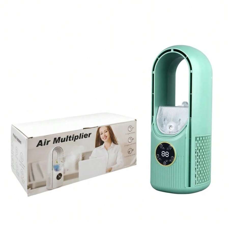 Ventilador de Torre Sin Aspas, Portátil, Modelo de Escritorio con Humidificador y Luz LED, Para Dormitorio, Oficina, Taller, Salon, Motor de 6 Velocidades, Potente y Silencioso